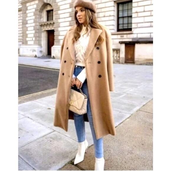 ZARA Light Brown Beige Faux Fur Long Coat Trench Blogger Favorite | Large - Picture 13 of 16
